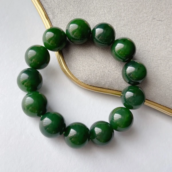 晶雁15-16mm微黑和田玉手串碧玉时尚气质女款百搭单圈妈妈手链