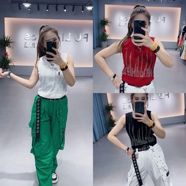 C新品018款七彩烫钻背心