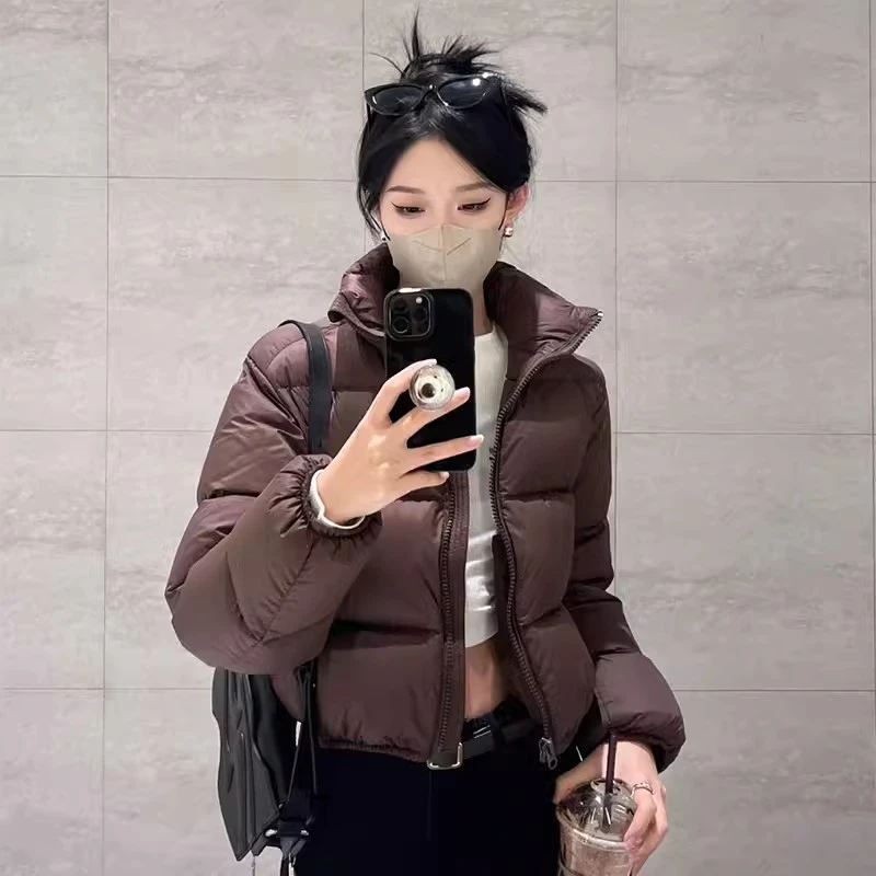 肯豆羽绒服女立领超短款美式加厚外套白鸭绒小个子ins休闲百搭冬