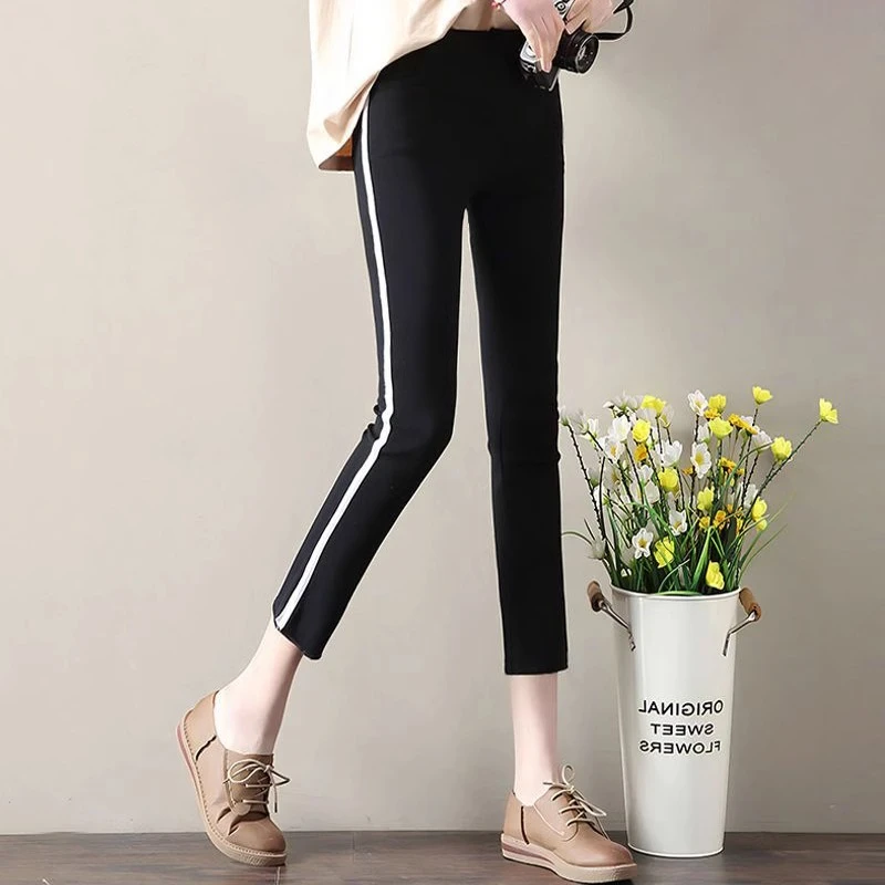 冰丝小脚裤女士2025春季新款高腰显瘦弹力薄款休闲大码九分紧身裤