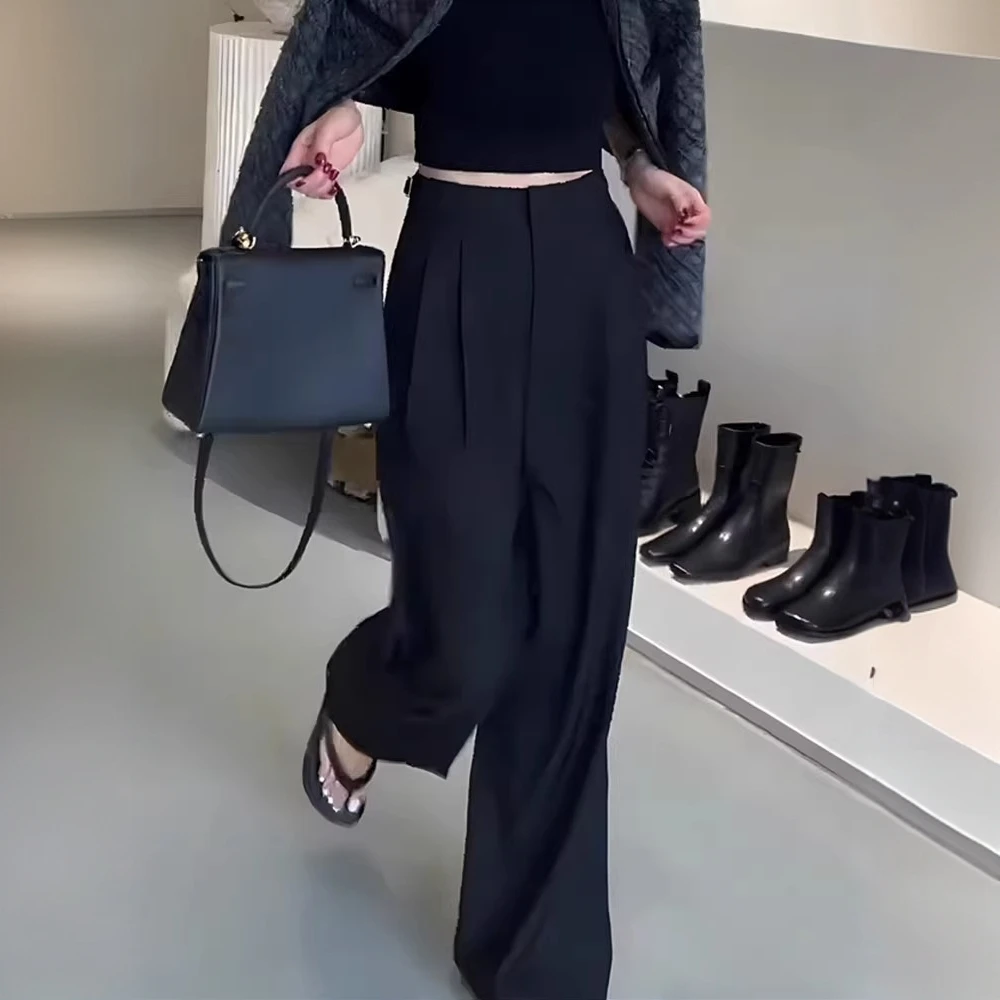 黑色西装百搭休闲裤女2025秋季新款时尚通勤显瘦遮胯高腰直筒长裤