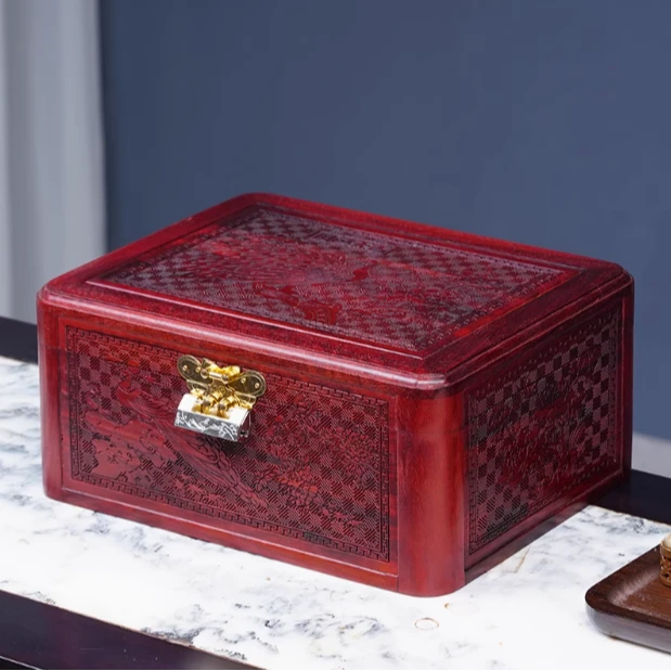 三匠红木 小叶紫檀国色天香首饰盒 27.5*21*12 sj005