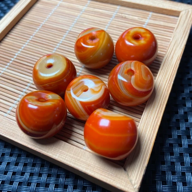 缠丝玛瑙老型算盘珠尺寸直径约19.5mm下单随机发