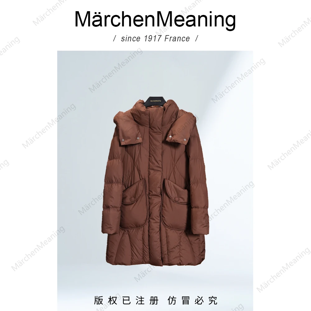 MärchenMeaning冬季高级定制气质时尚外套设计师咖啡色羽绒服外套