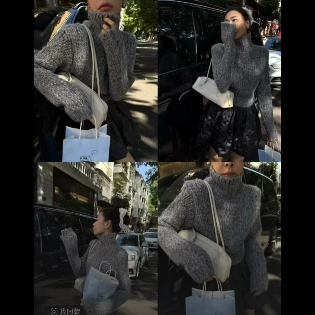 【纯色高领ins风短款毛衣】韩版小众保暖显瘦针织上衣