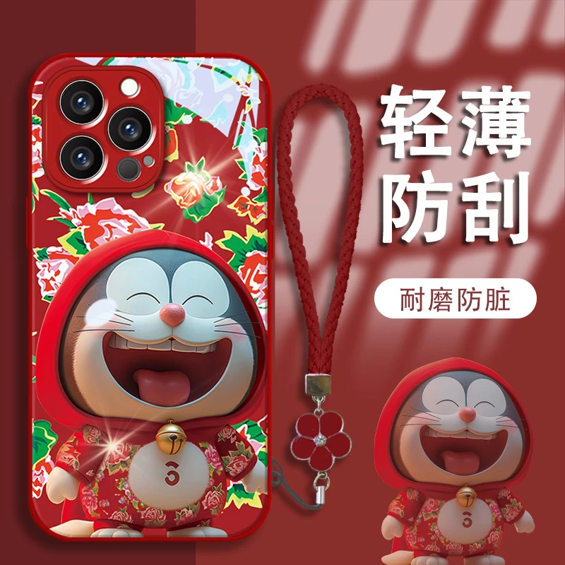 棉袄哆啦苹果13/14/15新款手机壳vivo/oppo华为mate60pro玻璃壳女