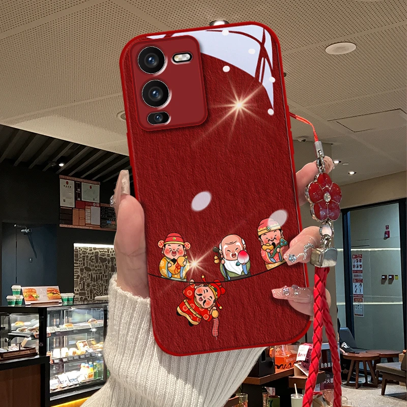 适用于vivos15鞭炮财神金漆玻璃财神全包手机壳简约玻璃壳女