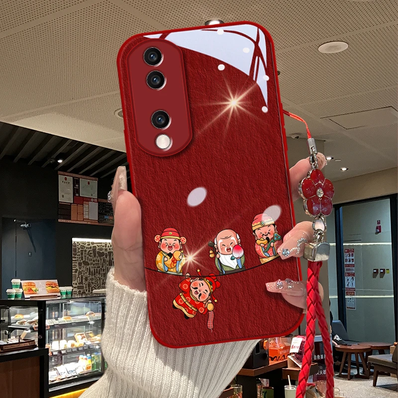 适用于荣耀70pro鞭炮财神金漆玻璃财神全包手机壳简约玻璃壳女