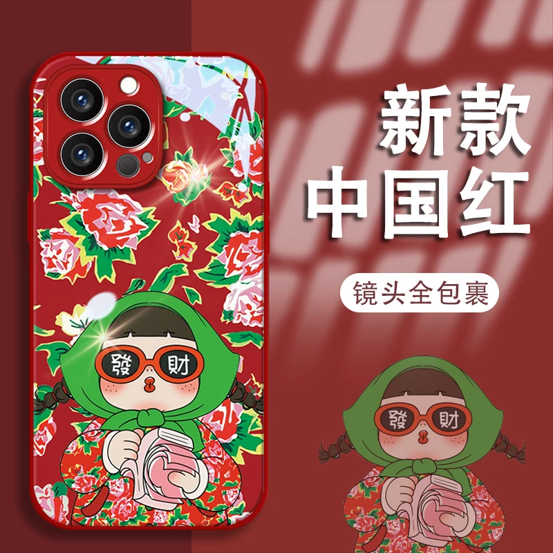 棉袄女孩苹果13新年新款手机壳vivo/oppo华为mate60pro玻璃壳女