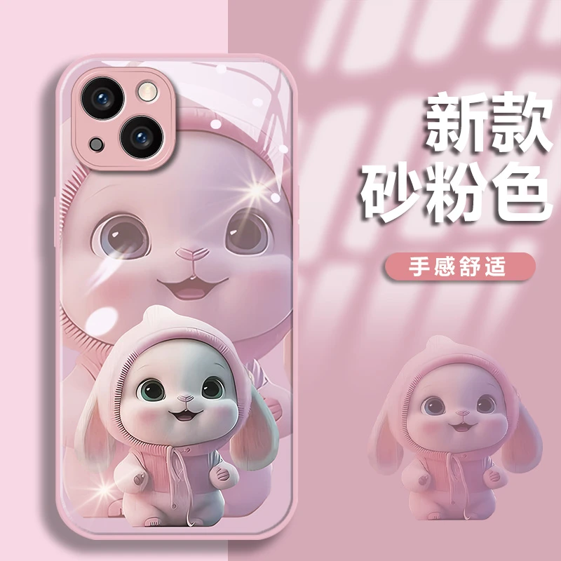 适用于苹果/华为/OPPO/VIVO/小米金属漆玻璃壳毛衣兔子手机壳女