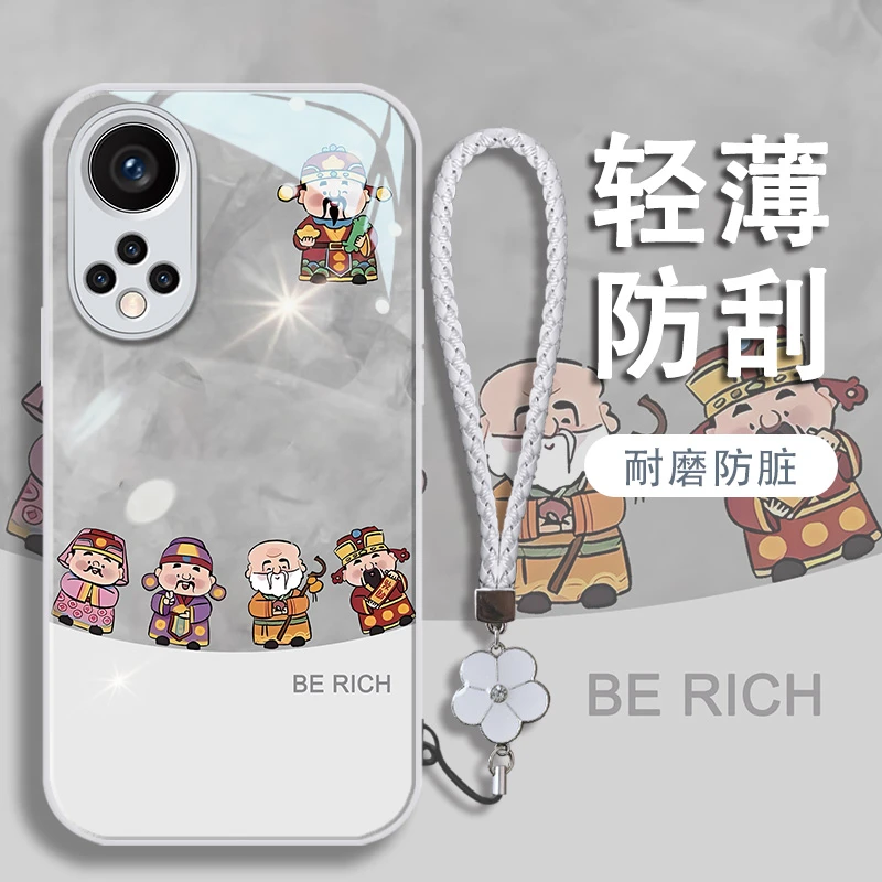 适用于华为nova9pro排排财神金漆玻璃全包手机壳简约玻璃壳女
