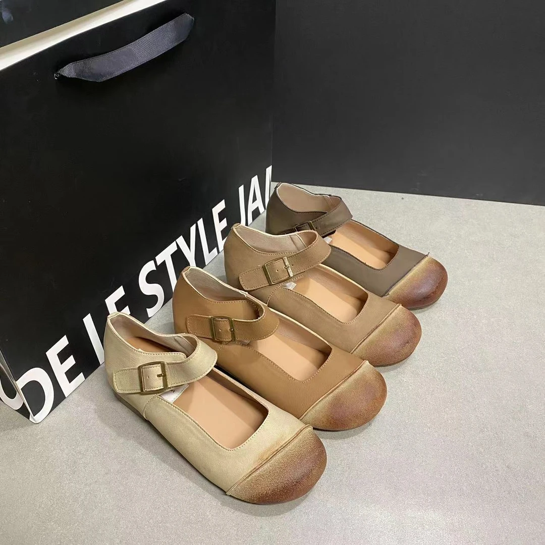 内增高4cm 2024年新款气质百搭时尚简约复古风舒适勃肯鞋包头单鞋