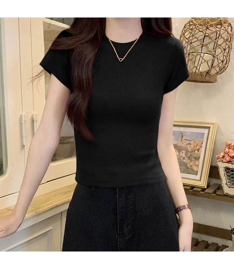 莫代尔短袖t恤女夏季爆款新款韩版ins半袖上衣圆领薄款体恤打底衫