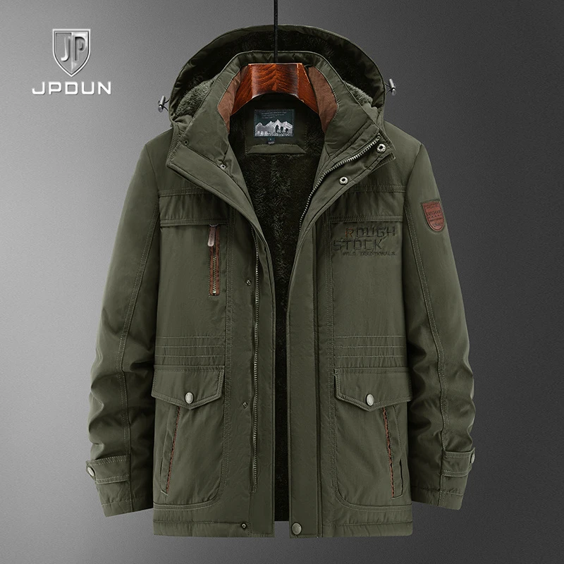 JPDUN男装棉衣加绒加厚外套冬季新款棉袄中青年户外休闲男棉袄