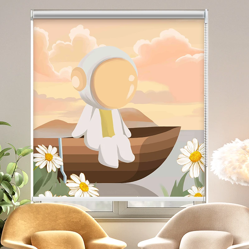 儿童房窗帘男孩女孩遮光卡通可爱房间卧室卷帘免打孔升降拉卷式