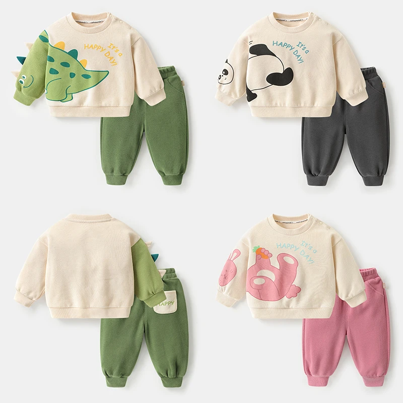 【现货】婴儿衣服休闲米呢绒卫衣套装春装春秋宝宝儿童两件套Y8715