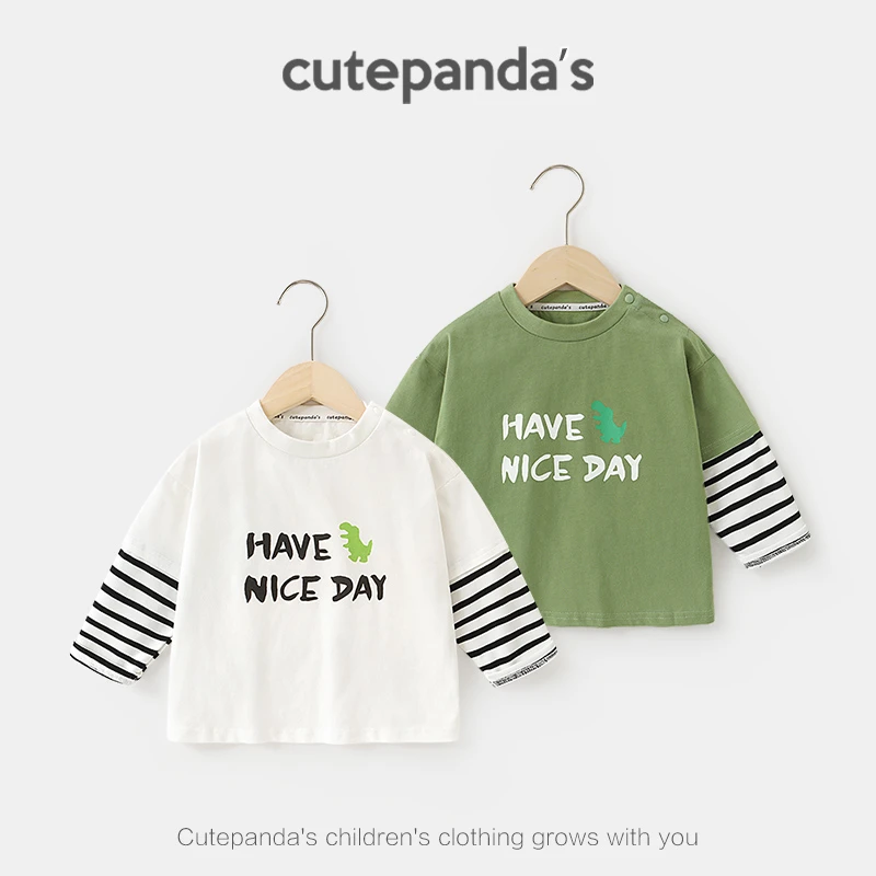 【现货】婴儿衣服假两件长袖T恤春装春秋宝宝打底衫儿童上衣Y8589