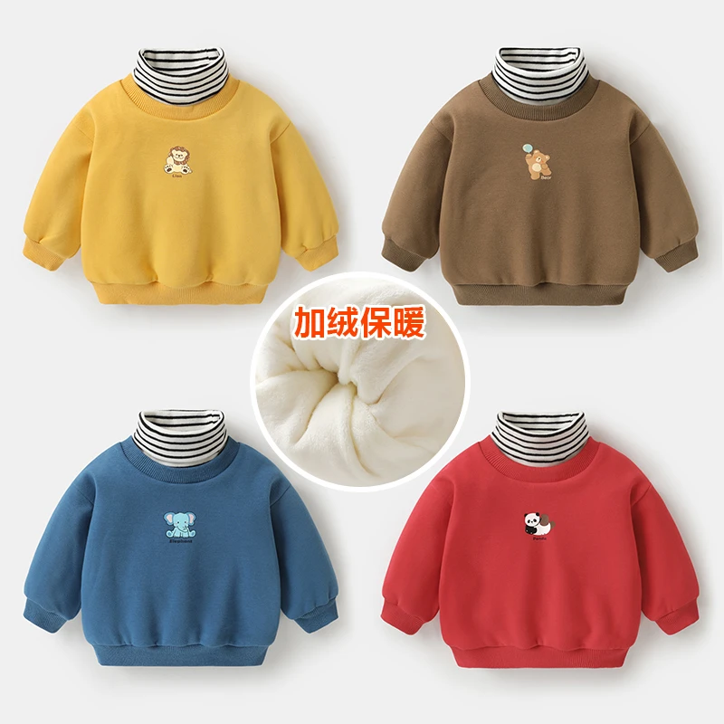 【现货】婴儿假两件加绒加厚卫衣冬装秋冬儿童男童保暖上衣Y8282