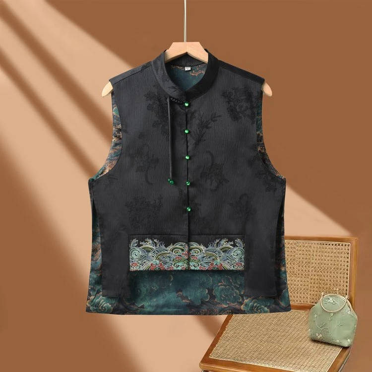 中老年女新中式国风马甲双面双穿复古盘扣民族风新款秋季妈妈上衣