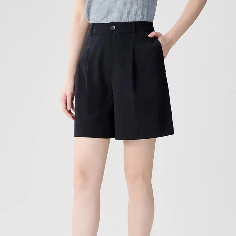 魅言商场同款2024夏新款女装中高腰简约休闲显瘦百搭直筒西装短裤