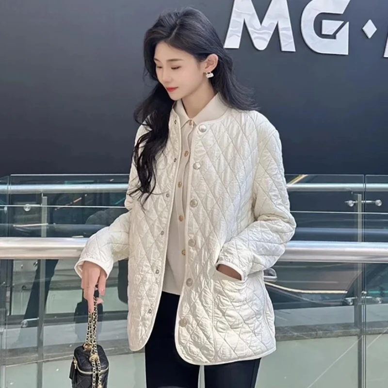 专柜商场同款2024新款女装复古格纹系扣宽松小圆领毛呢休闲外套女