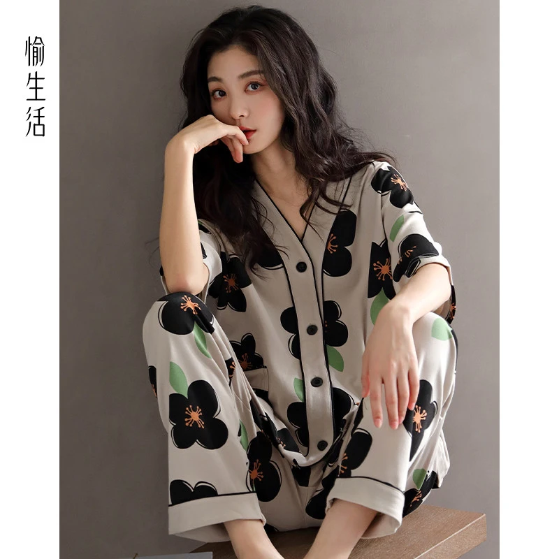 愉生活睡衣女夏季纯棉短袖2025年新款爆款可外穿可外出家居服套装
