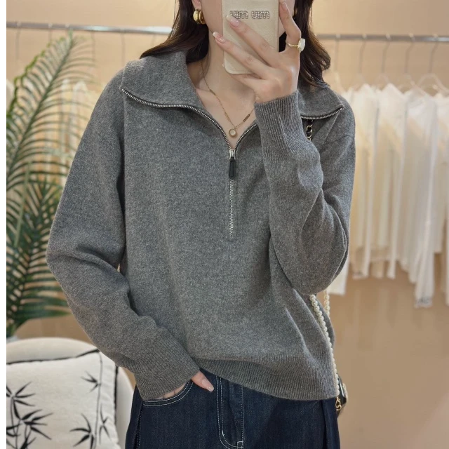 【王姐专属】2024秋季半拉链长袖慵懒风针织衫【ZOOZ-86015】