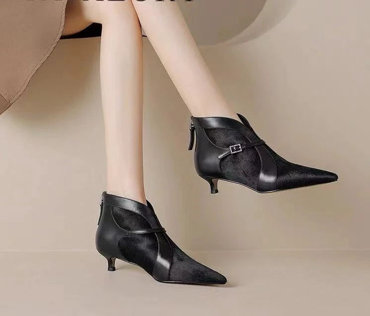 CL9291  黑色绒里 秋冬季百搭细跟时尚女士尖头真皮女靴