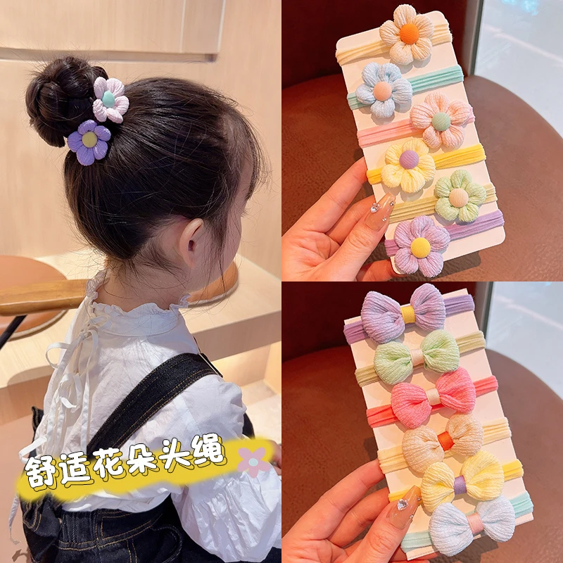 新款儿童花朵头绳高弹力不伤发发绳女童绑高马尾皮筋宝宝简约发饰