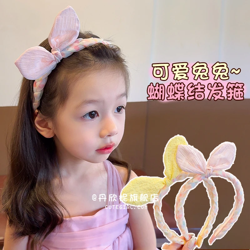 2024款女童蝴蝶结发饰兔耳朵发箍学生不勒头儿童头饰女孩碎发头箍