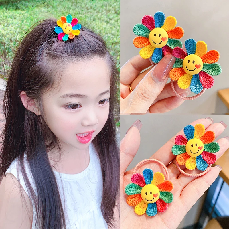 儿童发饰彩色花朵笑脸发绳头绳不伤发皮筋女童高弹力扎发发圈毛绒