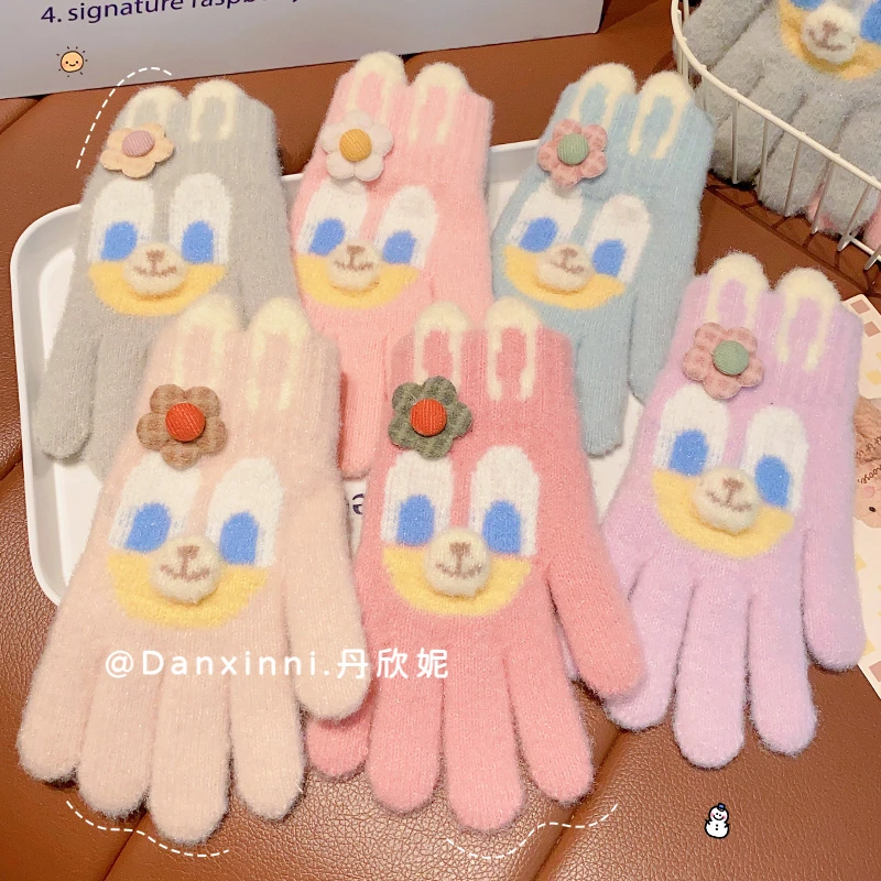 儿童卡通星黛露毛绒手套女童秋冬季保暖加绒连指套可爱宝宝五指套