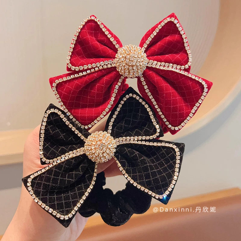 韩式儿童丝绒蝴蝶结发绳2023新款女童丸子头马尾头绳小女孩大肠圈