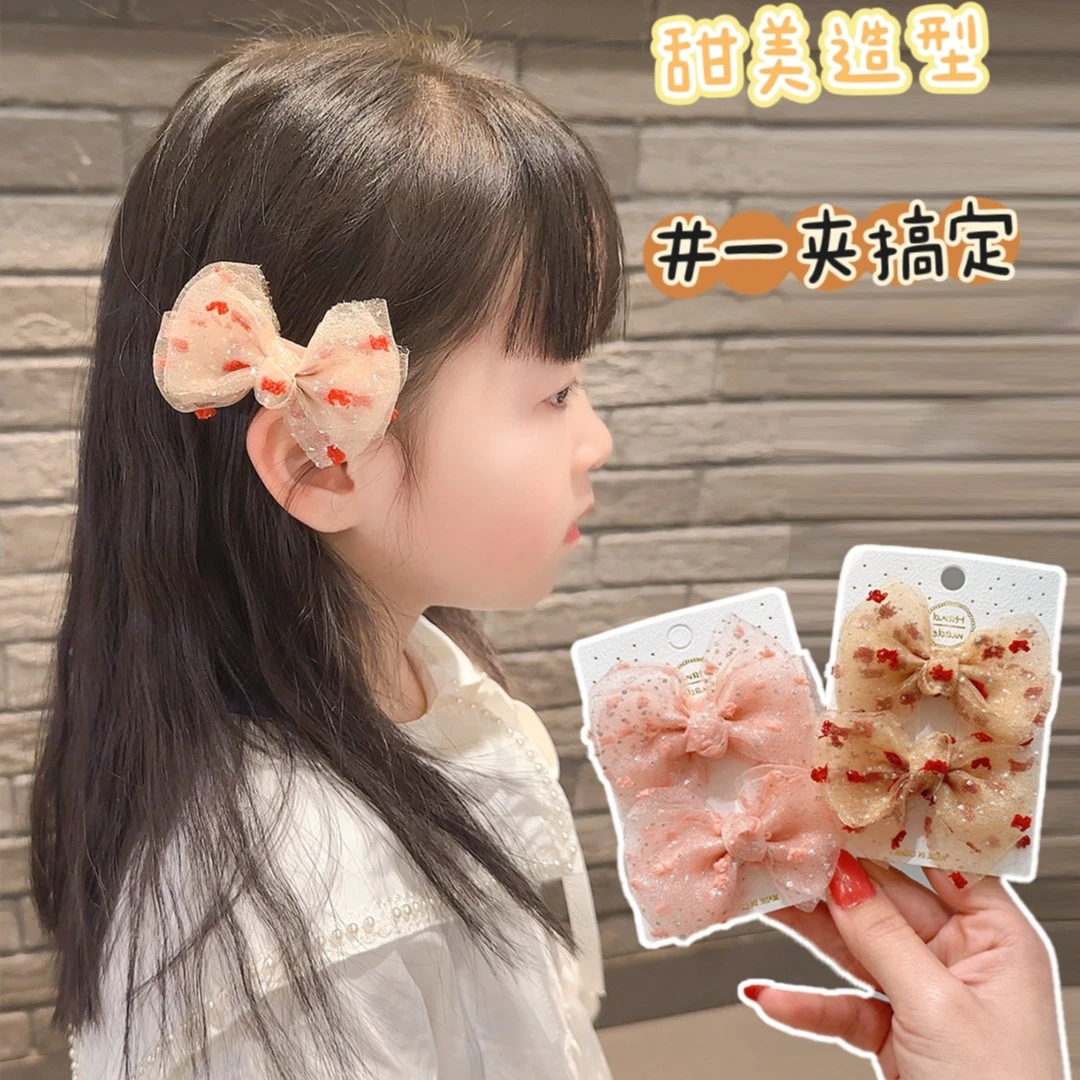 儿童幼儿蝴蝶结发夹超仙简约可爱网状不伤发发卡甜美宝宝网纱发饰