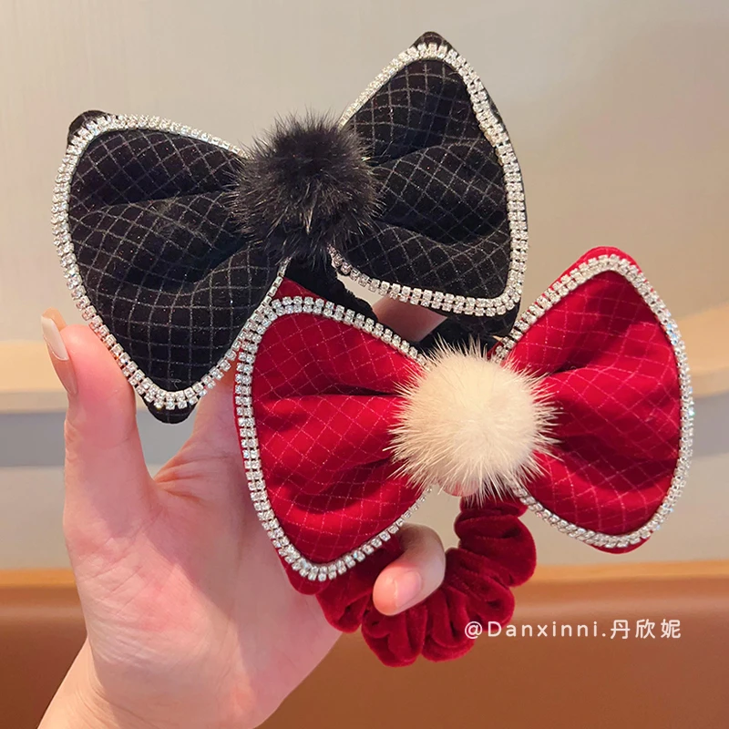 儿童丝绒蝴蝶结过年发绳女童公主洋气丸子头马尾头绳女孩扎发皮筋