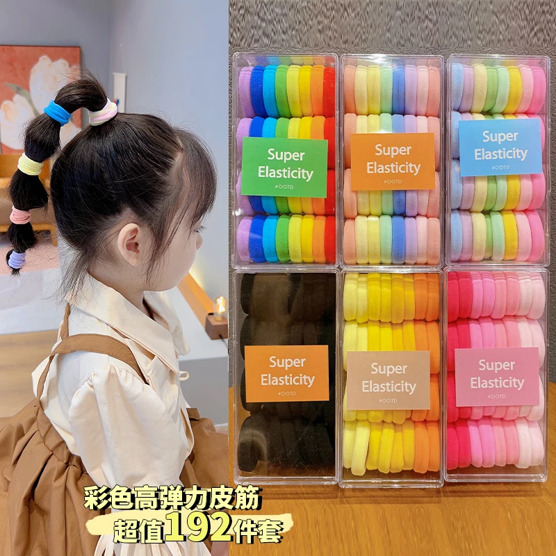 彩色小皮筋高弹力发绳女童高马尾不伤发发圈宝宝发饰彩色头绳简约