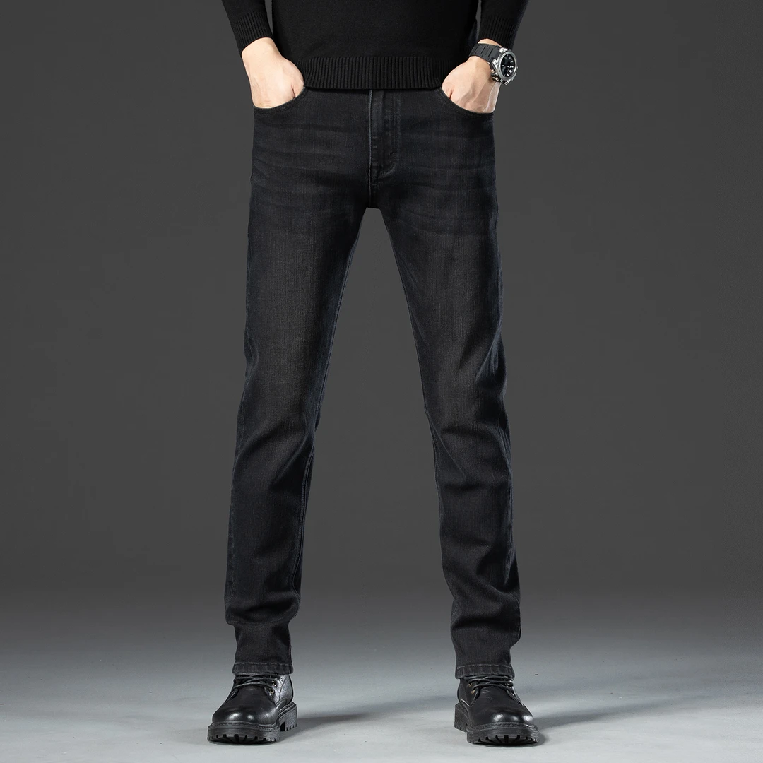 香港2023秋冬款黑色牛仔裤男修身合体直筒弹力百搭商务休闲裤