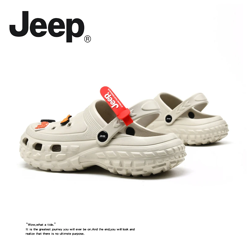 JEEP/吉普洞洞鞋男款户外休闲软底外穿夏季潮流防滑男士包头拖鞋