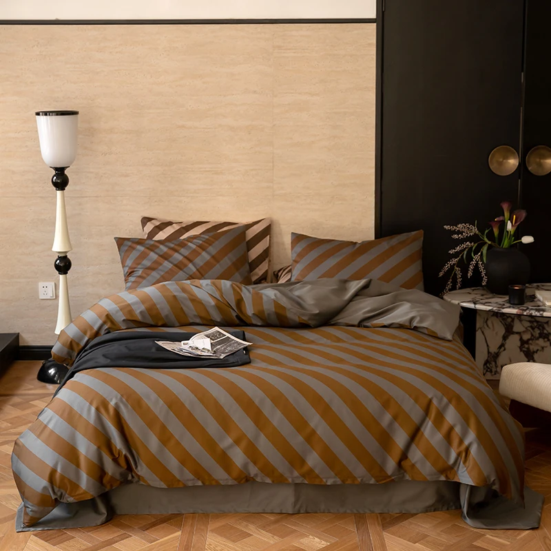 2024新款高支高密纯棉长绒棉简约印花四件套轻奢简约时尚床上用品