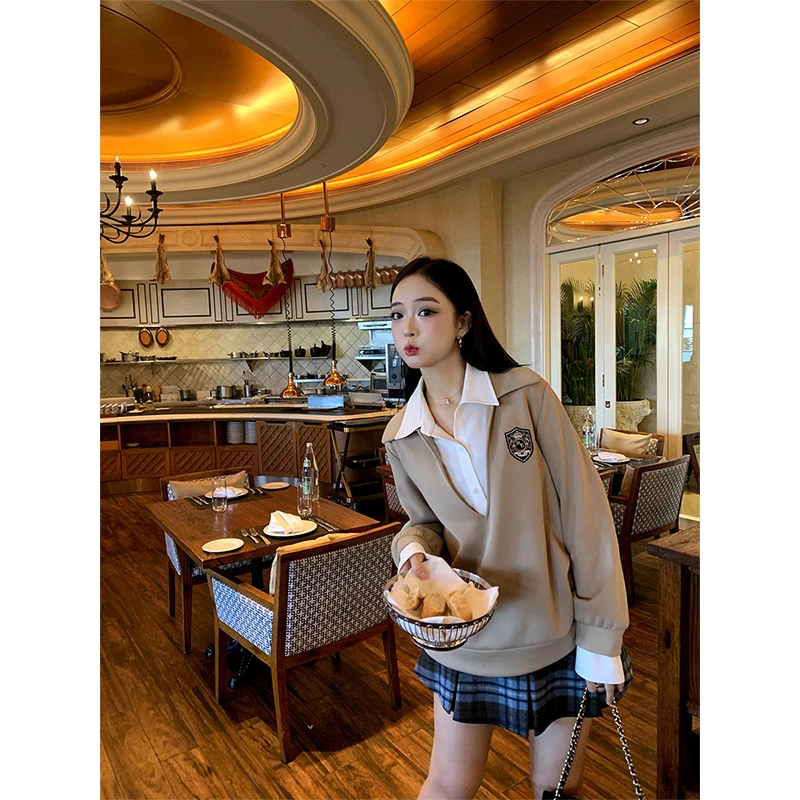 肉装小cherry 布尔乔亚 一衣两穿设计微胖撞色可拆卸假领宽松卫衣