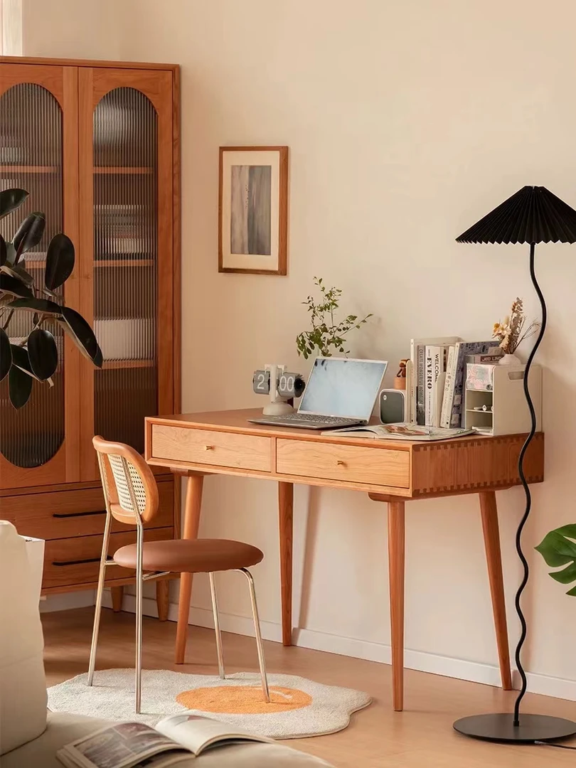 【云端书桌】樱桃木写字桌北欧全实木客厅学生电脑桌单人日式化妆桌