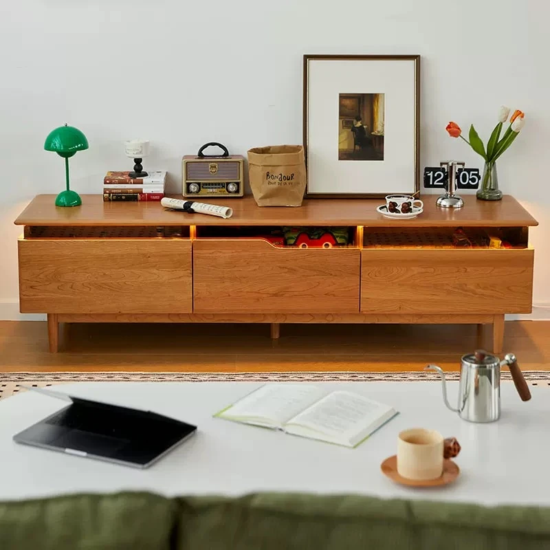 【氛围电视柜】北欧简约日式樱桃木原木储物柜一体茶几电视机柜组合