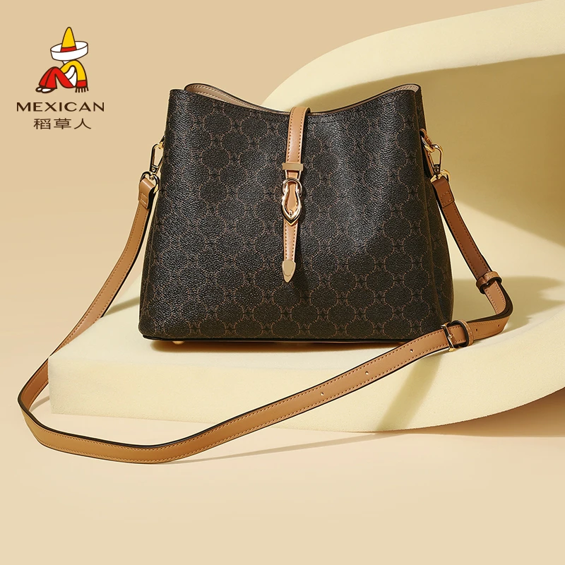 稻草人大容量通勤百搭女士包包2024轻奢气质单肩水桶包斜挎包女包