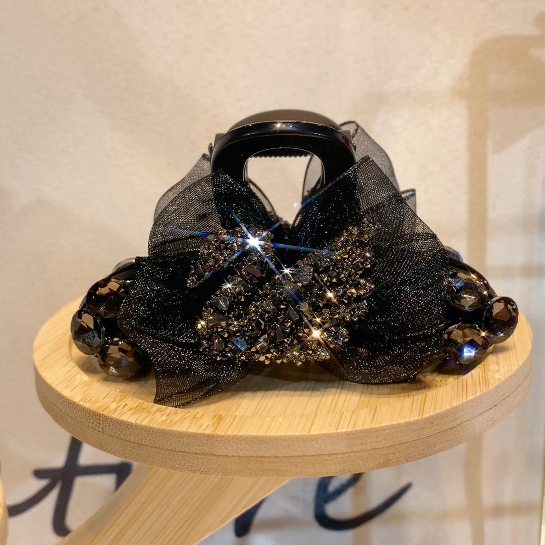 新品 发饰2024韩版爆款九公分黑色发卡手工轻奢时尚百搭优雅抓夹