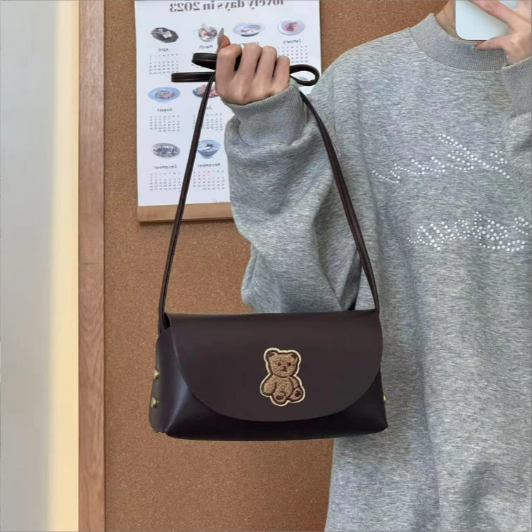一张同学时尚百搭可爱小熊手提单肩斜挎包C2269咖