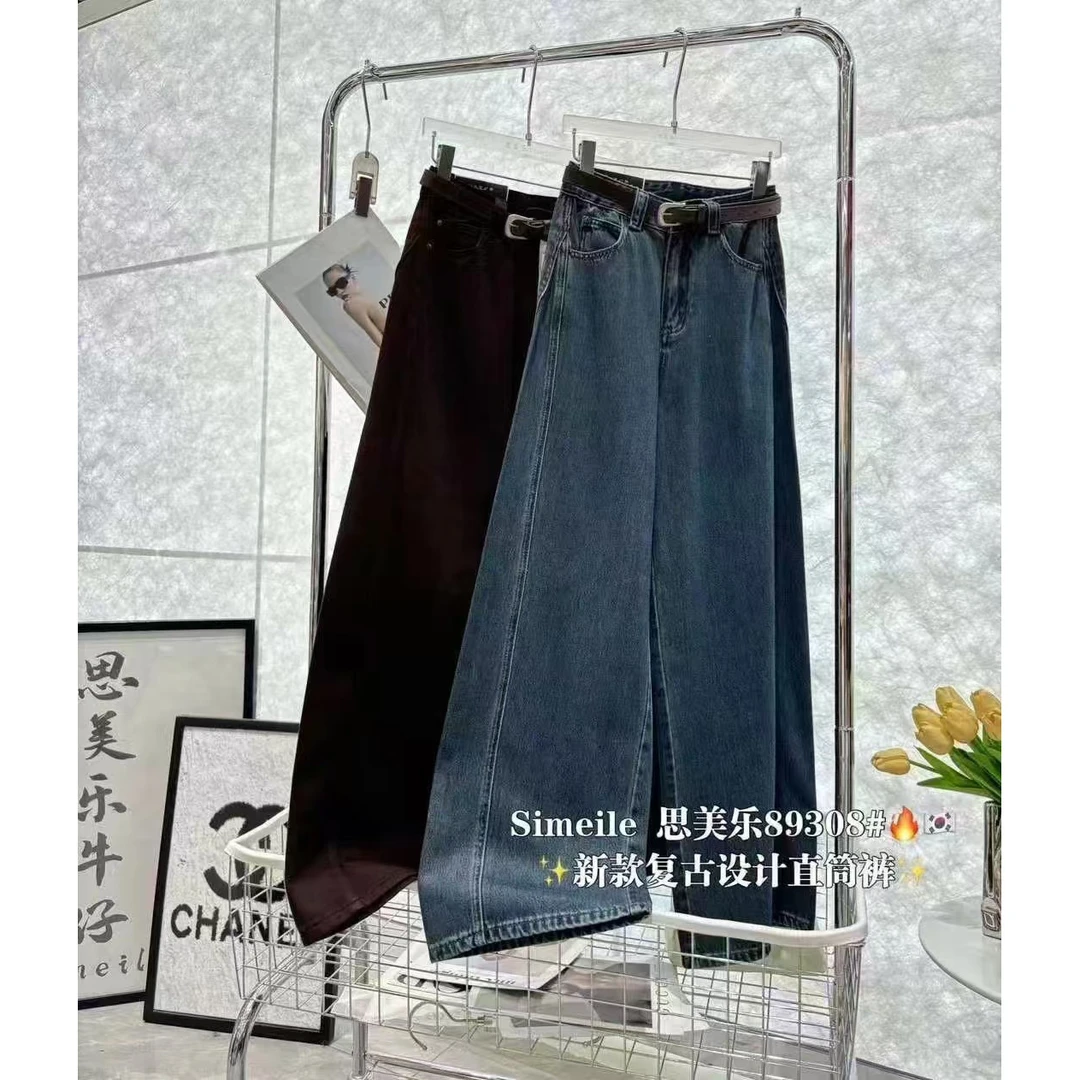 新品韩版百搭复古设计直筒裤 89308