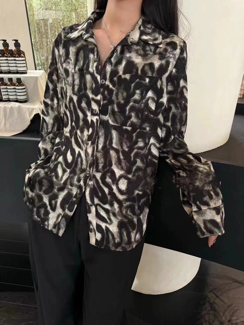 新款气质高街豹纹衬衫3221