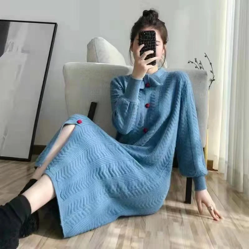 孕妇毛衣连衣裙春秋时尚内搭打底款产后哺乳衫宽松外穿中长款秋装