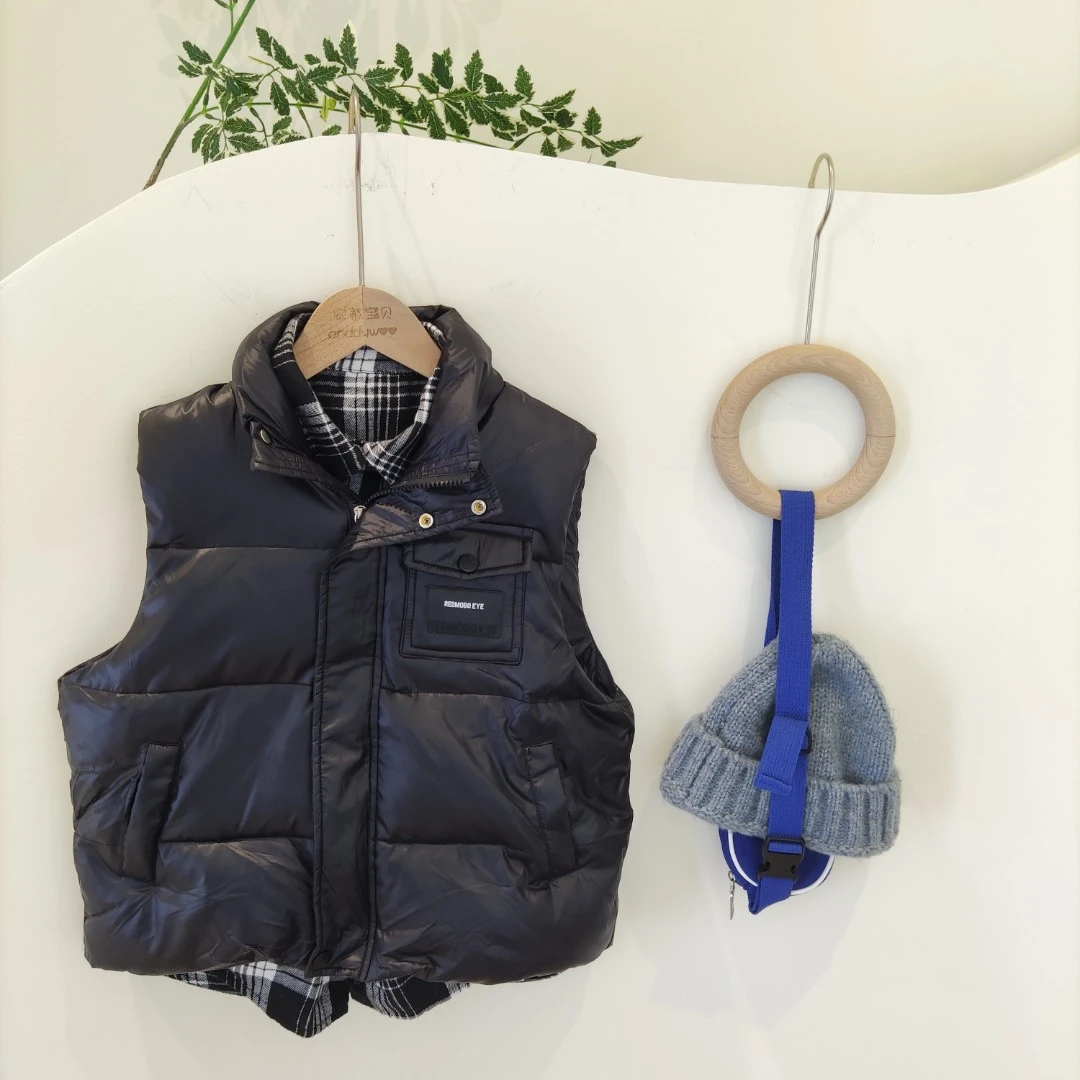 冬季休闲加厚棉宽松无袖中性款黑色假2件马甲时尚百搭DY-AY200