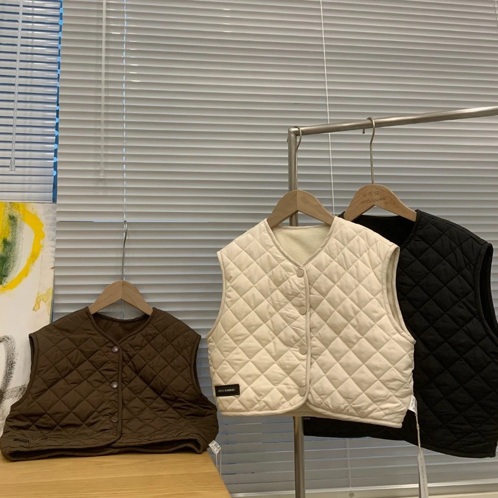 A 404979安蒂宝贝时尚圆领压格简约马甲外套轻薄秋冬童装儿童纯色